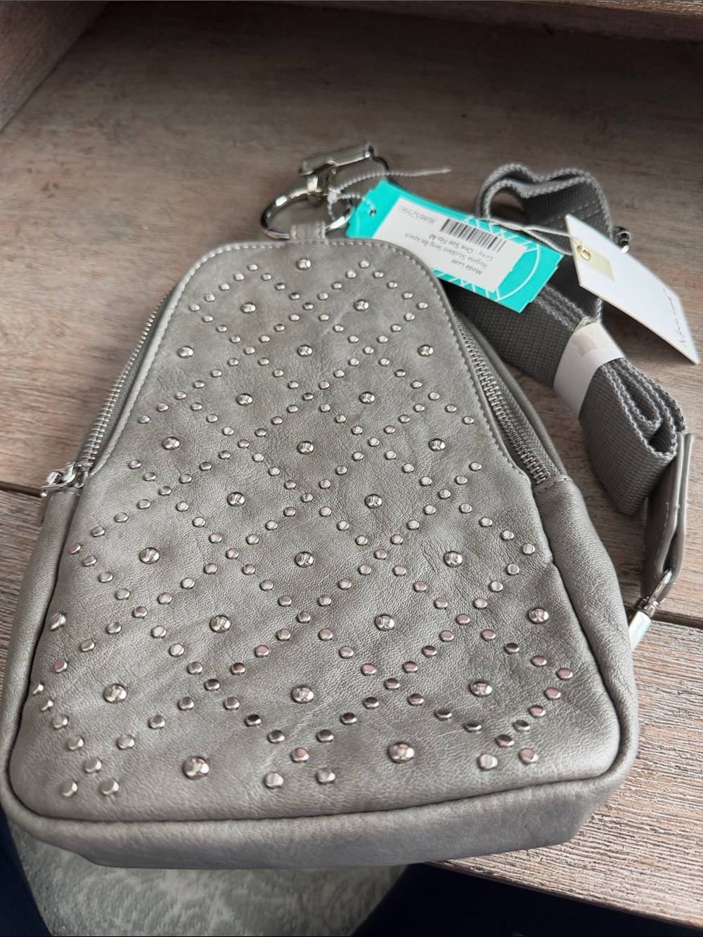 Moda Luxe Silver Studded Crossbody Sling Bag
